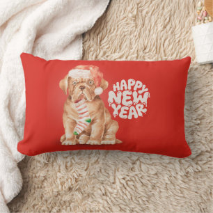 Cute Christmas Dog Pillow – Happy New Year Red