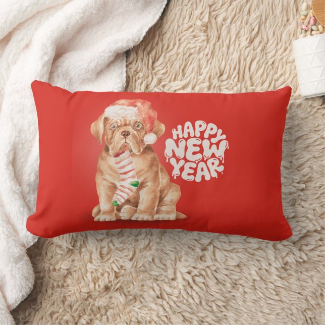 Cute Christmas Dog Pillow – Happy New Year Red (Blanket)