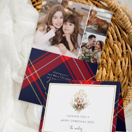 Cute Christmas Dog Plaid Photo Collage Holiday Card