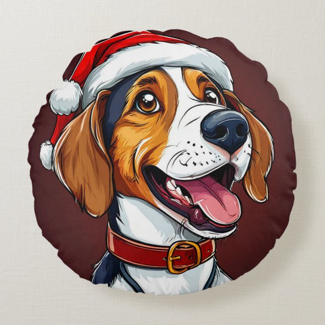 Cute christmas dog round cushion (Front)