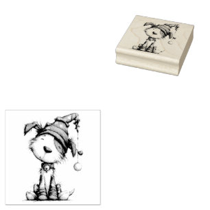 Cute Christmas Dog Rubber Stamp