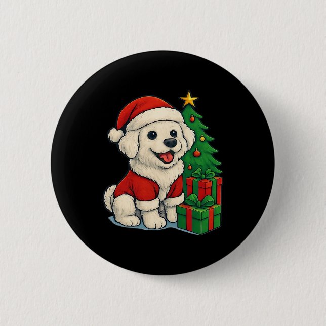 Cute Christmas Dog, Santa Hat Dog, With Christmas  6 Cm Round Badge (Front)