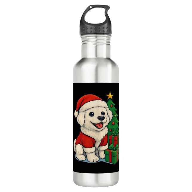 Cute Christmas Dog, Santa Hat Dog, With Christmas  710 Ml Water Bottle (Front)
