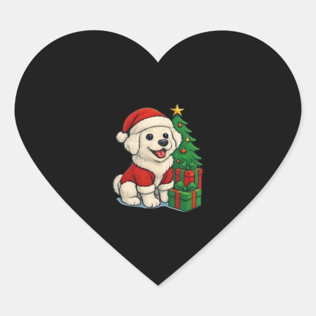 Cute Christmas Dog, Santa Hat Dog, With Christmas  Heart Sticker (Front)
