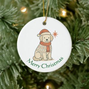 Cute Christmas Dog Scandinavian Winter Puppy Ceramic Ornament