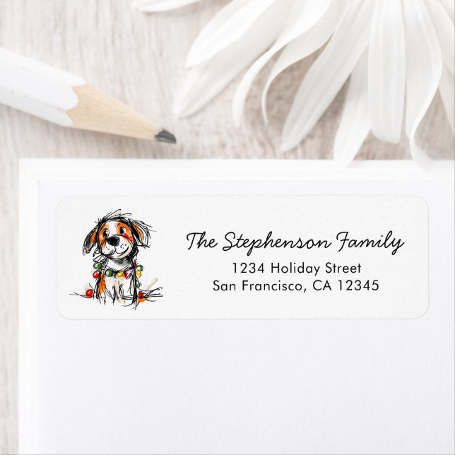 Cute Christmas Dog Sketch Return Address Label (Insitu)