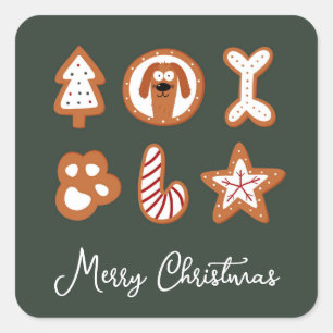 Cute Christmas Dog Sugar Cookies Square Sticker