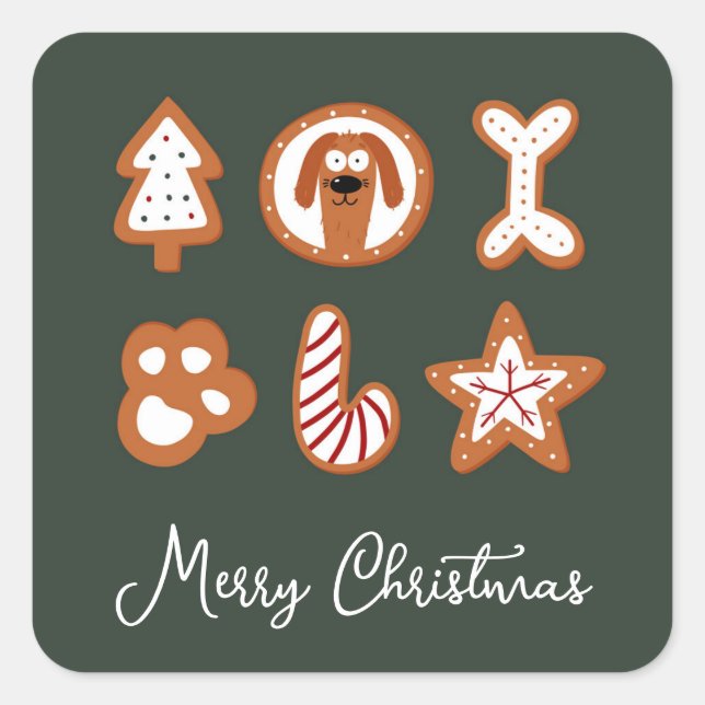 Cute Christmas Dog Sugar Cookies Square Sticker (Front)