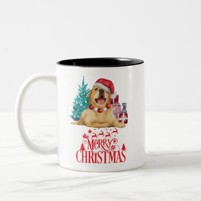 Cute christmas dog  Two-Tone coffee mug (Left)