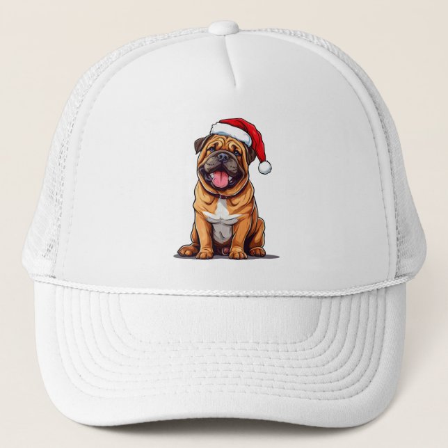 Cute Christmas Dog Wearing a Santa Hat (Front)