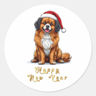 Cute Christmas Dog Wearing a Santa Hat Classic Round Sticker