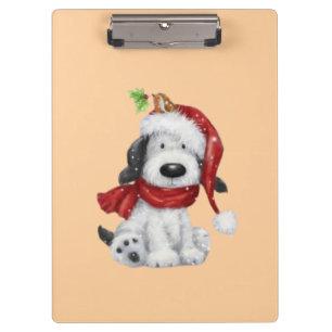 Cute Christmas Dog with Santa Hat & Scarf Clipboard