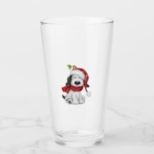 Cute Christmas Dog with Santa Hat & Scarf Glass