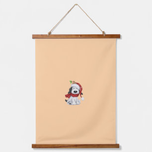 Cute Christmas Dog with Santa Hat & Scarf Hanging Tapestry