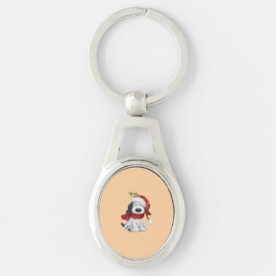 Cute Christmas Dog with Santa Hat & Scarf Key Ring