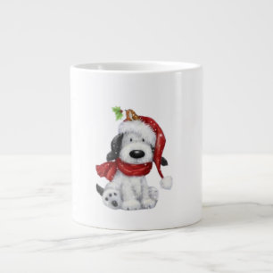 Cute Christmas Dog with Santa Hat & Scarf Large Coffee Mug