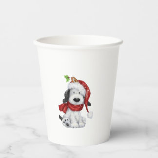 Cute Christmas Dog with Santa Hat & Scarf Paper Cups