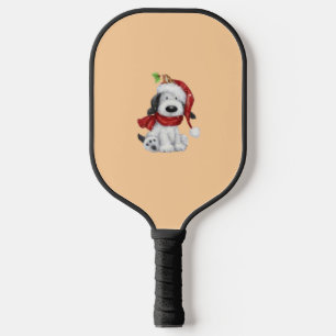 Cute Christmas Dog with Santa Hat & Scarf Pickleball Paddle