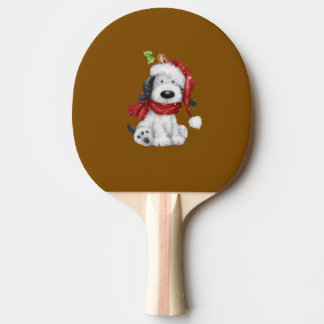 Cute Christmas Dog with Santa Hat & Scarf Ping Pong Paddle