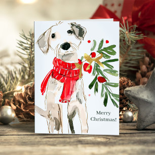 Cute Christmas Dog with Scarf and Greenery Holiday Card