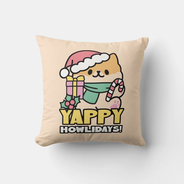 Cute Christmas Dog - Yappy Howlidays  Cushion (Front)