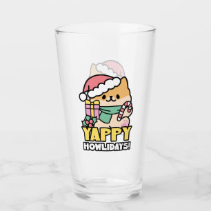 Cute Christmas Dog - Yappy Howlidays  Glass