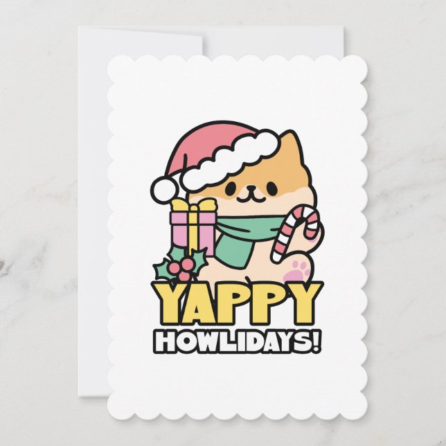Cute Christmas Dog - Yappy Howlidays  Invitation (Front)