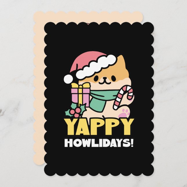 Cute Christmas Dog - Yappy Howlidays  Invitation (Front/Back)