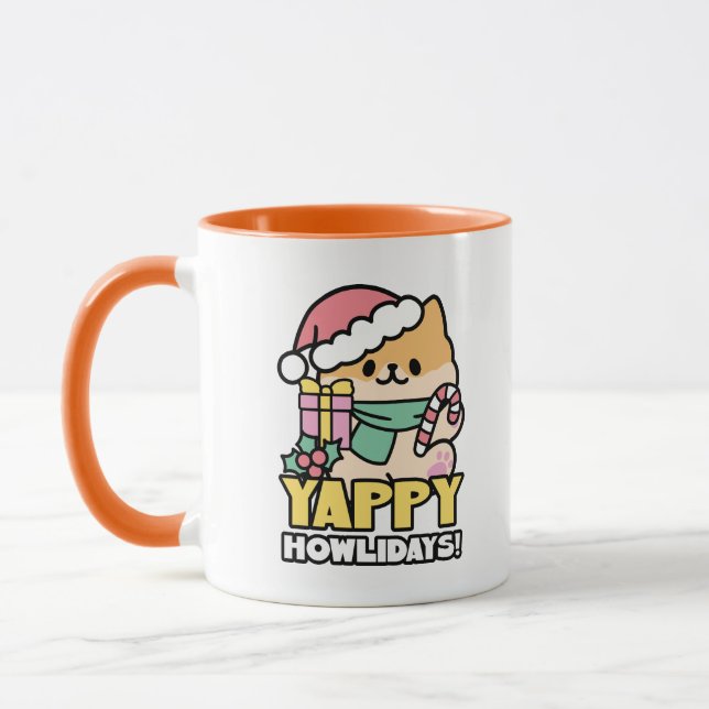 Cute Christmas Dog - Yappy Howlidays  Mug (Left)