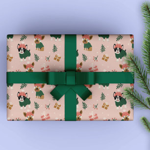 Cute Christmas Doggies with cozy sweaters Pink  Wrapping Paper