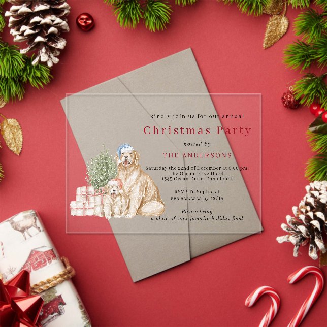 Cute Christmas dogs Christmas party Acrylic Invitations (Insitu (Holiday))