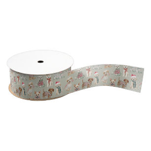 Cute Christmas Dogs Grosgrain Ribbon