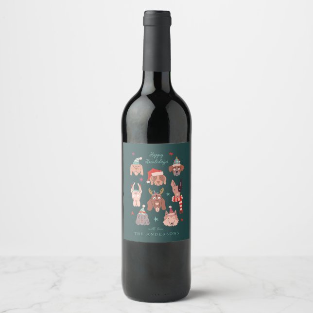 Cute Christmas Dogs Meowy  Wine Label (Front)
