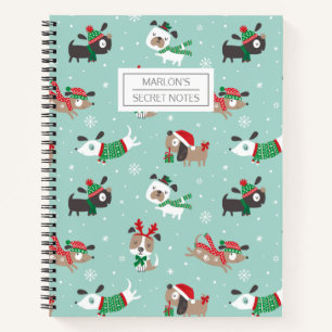 Cute christmas dogs on light blue notebook