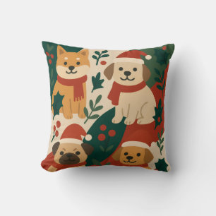 Cute Christmas Dogs Pillow – Holiday Puppy Decor