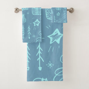 Cute Christmas Doodle Drawing Illustration   Bath Towel Set