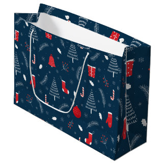 Cute Christmas Doodle Pattern Large Gift Bag