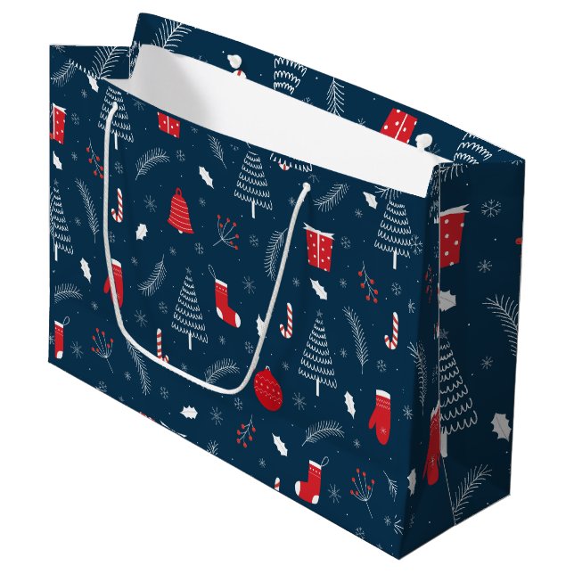 Cute Christmas Doodle Pattern Large Gift Bag (Front Angled)