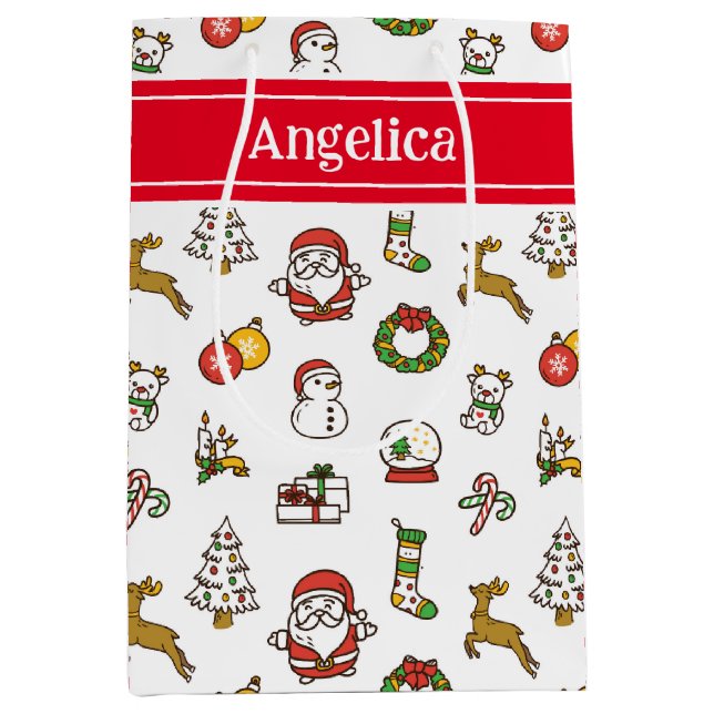 Cute Christmas Doodles Medium Gift Bag (Front)