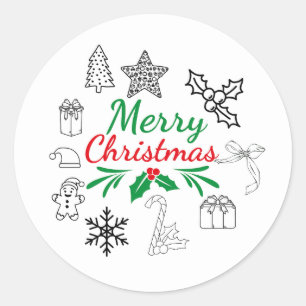 Cute Christmas Doodles Round Stickers