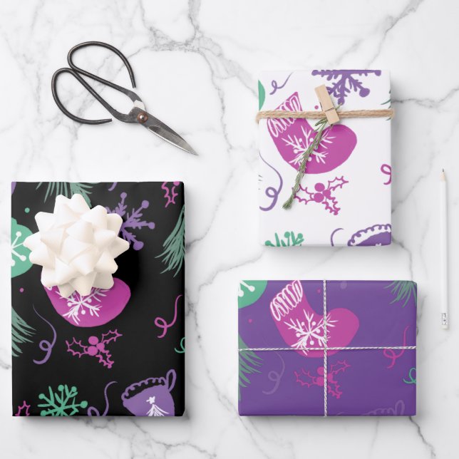 Cute Christmas Doodles Snowflakes Pattern Wrapping Paper Sheet (Front)