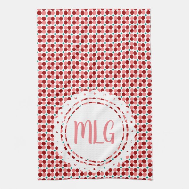 Cute Christmas Dots and Lace Initial Tea Towel (Vertical)