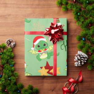 Cute Christmas Dragon Happy Holidays Wrapping Paper