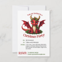 Cute Christmas Dragon Party Invitation