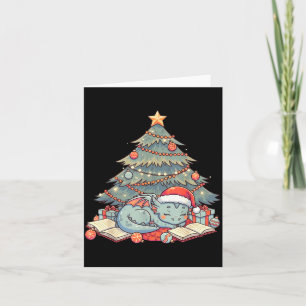 Cute Christmas Dragon Sleeng Under Tree Books Love Card