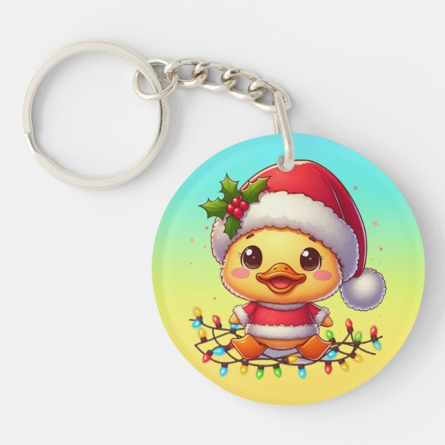 Cute Christmas Duck Cartoon Santa-68362 Key Ring (Front)