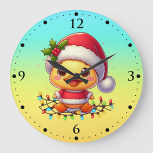 Cute Christmas Duck Cartoon Santa-68362 Large Clock
