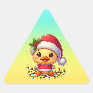 Cute Christmas Duck Cartoon Santa-68362 Triangle Sticker