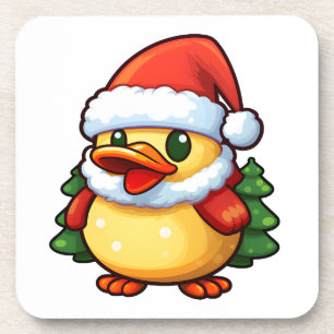 Cute Christmas Duck in Santa hat Coaster