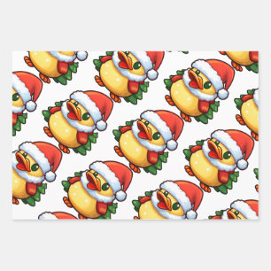 Cute Christmas Duck in Santa hat Wrapping Paper Sheet
